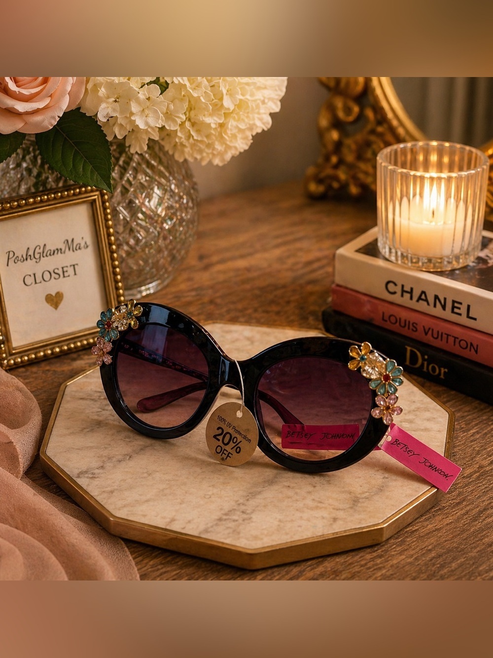 Betsey Johnson Floral Embellished Black Sunglasses